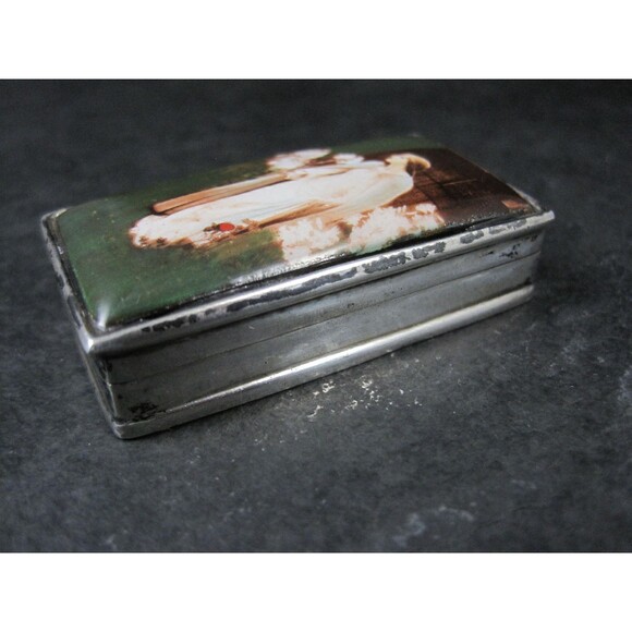 Vintage English Sterling Enamel Pill Box Art Nouveau - Picture 5 of 10